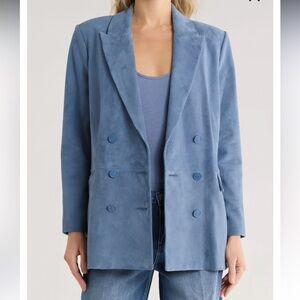 L’AGENCE Aimee Relaxed Fit Double Breasted Suede Blazer